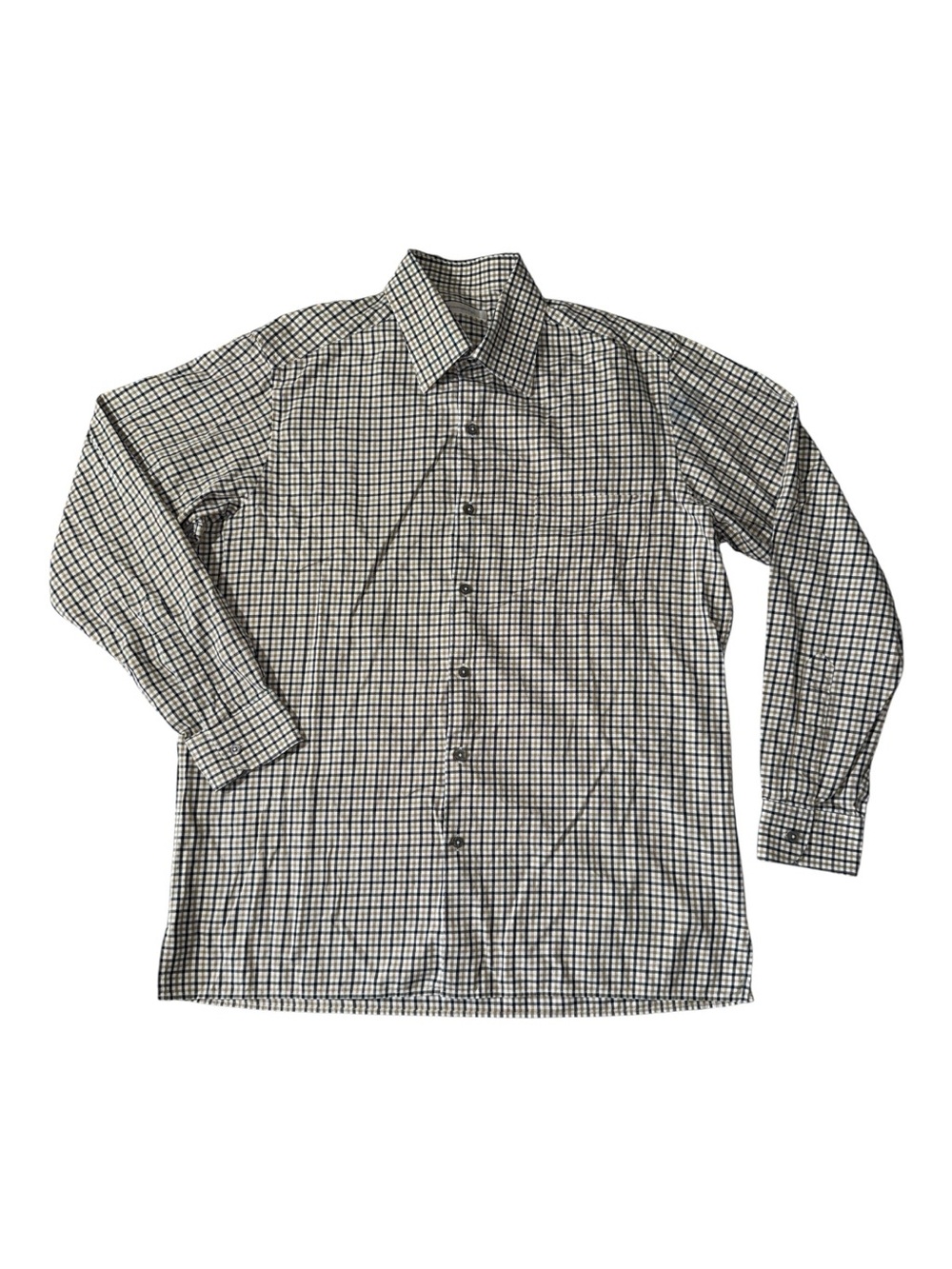 Ermenegildo Zegna mens XL beige black check cotton button up casual shirt